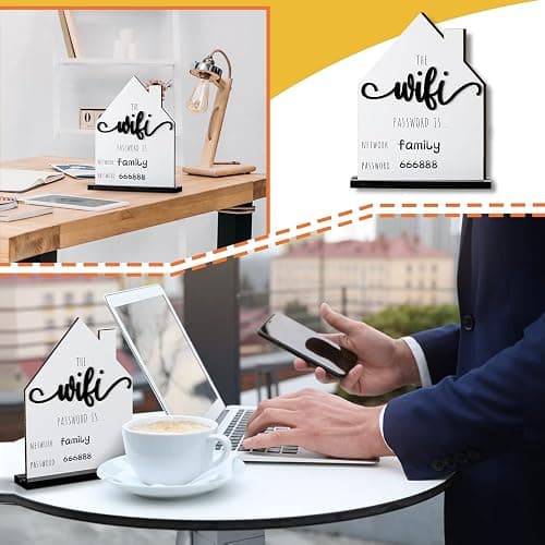WiFi Pattern Password Sign for Guests Home Wooden Table WiFi Pattern Sign Wooden with Board Erasable Pen Chalkboard Table Centerpieces Decoration for Home Business(White Board, White Pen) thumbnail 6