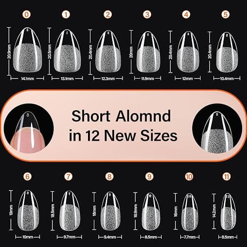 Misssix Short Almond Gel x Nail Tips Kit, 504Pcs Pre Etched Clear Fake Nails, Full Cover False Nail 9-in-1 Gel Glue and Portable Mini U V Nail Lamp for Women 12 Sizes thumbnail 7