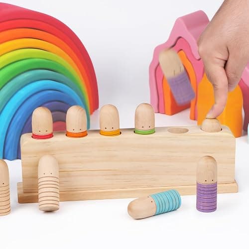 TotataTree Wooden Pop Up Puppets|Wooden Cause and Effect Toys for Boys & Girls, Montessori Color Matching Toys,Special Festival Gift for Kids 2 3 4 thumbnail 3