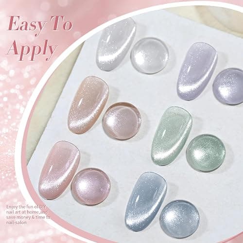 Born Pretty Cat Magnetic Eye Gel Nail Polish, Pastel Milky Cat Magnetic Gel Pastel Blue Green Purple Pink Nude Silver Nail Art Gel Manicure Salon DIY Gifts 7ML 6PCS thumbnail 8
