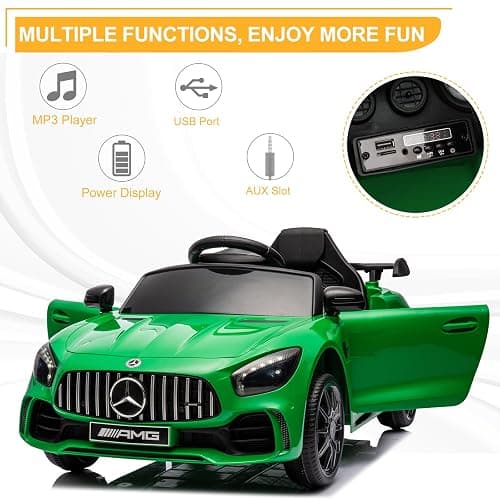Winado 12V Ride on Car, Licensed Mercedes Benz AMG GTR Battery Powered Electric Vehicle, w/Parent Remote, Wider Seat, LED Lights, Openable Doors, MP3 Player, Smooth Start, 3 Speeds - Green thumbnail 4