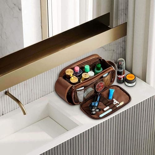 Elviros Toiletry Bag for Men, Large Travel Shaving Dopp Kit Water-resistant Bathroom Toiletries Organizer PU Leather Cosmetic Bags thumbnail 9