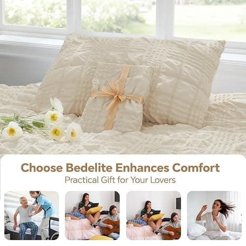 BEDELITE Queen Comforter Set, Seersucker Bedding Set 3 Pieces, Cream | All Season Use, Machine Washable, Soft and Lightweight, Ruched Comforter for Bedroom, Wrinkle-Resistant, Cozy and Stylish thumbnail 7