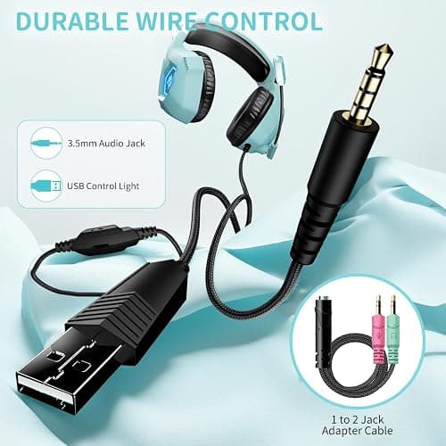 Ozeino Gaming Headset, 3D Sound Effects, Noise Eduction Microphone, Gaming Headphone for Ps4, Ps5, Xbox One, PC, Switch(Light Blue) thumbnail 4