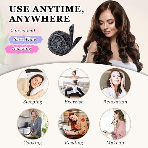 Gwabee No Heat Overnight Hair Curlers Headband, 70" Soft Ribbon Curl Wrap for Long Hair - 9 PCS Curling Rods Set - Grey thumbnail 6