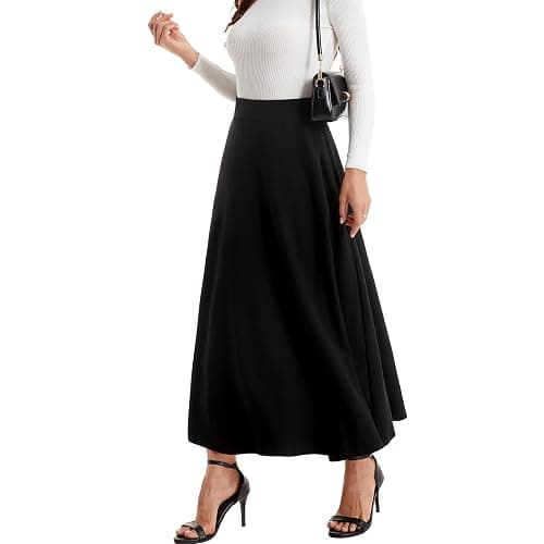 Yanhalo Womens Winter Mid Carf Long Skirt Stretch Slim fit Pleated Casual Cotton Skirt - Image 1