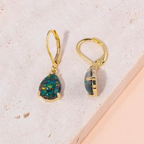 CiNily Teardrop Leverback Dangle Earrings for Women Hypoallergenic Created Fire Opal Pendant Drop Earrings 14K White/Rose/Gold Hanging Lever Earrings Fashion Graduation Party Jewelry Gifts thumbnail 5