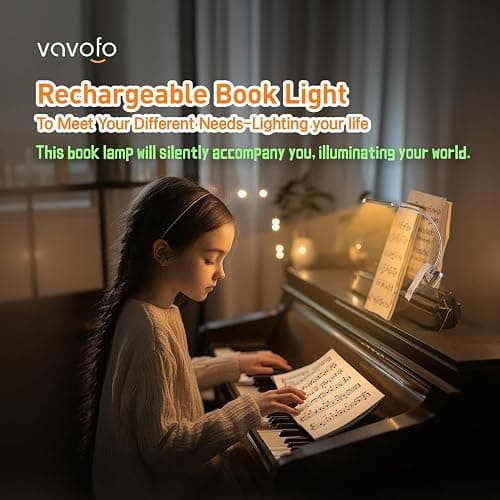 VAVOFO Rechargeable Book Light for Reading in Bed Kids, 7 LED Reading Light with 9-Level Warm Cool White Daylight, Eye Care Lamp with Power Indicator for Bookworms (Champagne Gold) thumbnail 2