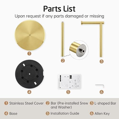 KES Gold Toilet Paper Holder Free Standing SUS 304 Stainless Steel Rustproof Pedestal Lavatory Tissue Roll Holder Floor Stand Modern Brushed Gold Finish, BPH283S1-BZ thumbnail 9