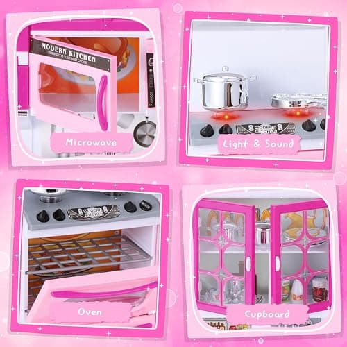 Mastom Kitchen Playset for Girls, Play Kitchen Toys for Dolls with Realistic Lights & Sounds, 56PCS Kids Pretend Play Kitchen Toy Accessories, Gifts for Toddlers Girls 3 4 5 6 Year Old thumbnail 4