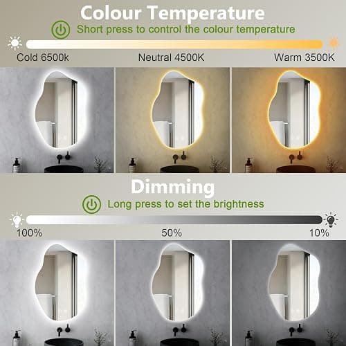CROWNSHOP LED Bathroom Mirror, 85X52cm Touch Control, 3 Colour Dimmable Light, Anti-Fog, Wall Mounted, IP54 thumbnail 2
