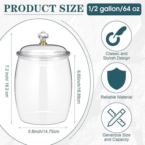 Nuogo 6 Pcs Plastic Candy and Cookie Jar with Lids Decorative Apothecary Jars Candy Buffet Containers Clear Airtight Food Storage Canister Home Decoration(64 oz,Classic) thumbnail 3