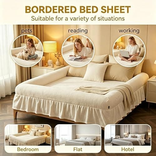 Bed Sheet with Border – The World’s First Bordered Bed Sheet, Padded Zippered Edges for Cozy, Secure Sleep, Breathable, Machine Washable, Easy Setup (Chenille Bed Sheet, Queen: 80"x60") thumbnail 5
