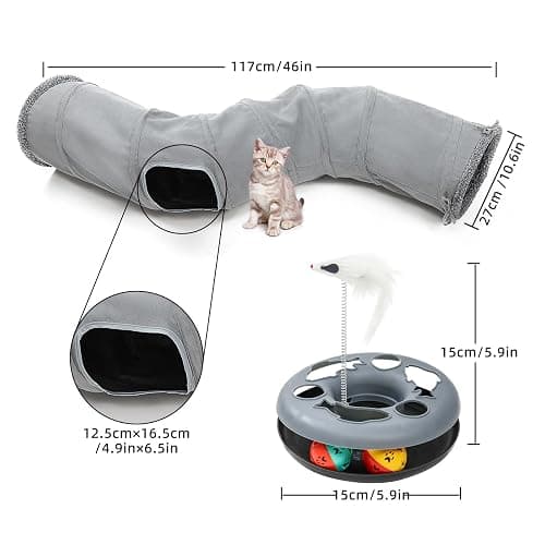TSEB4TEP Cat Tunnel, Indoor Cat Toy, Roller Track Cat Toy, Collapsible S-Shaped Play Tube, 10.5 Inch Diameter Maze Cats House for Cats, Puppies, Rabbits, Ferrets Set thumbnail 2