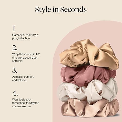 Kitsch Pillow Satin Scrunchies for Women - Hair Ties No Damage, No Crease Hair Accessories | Perfect for Day or Night | Ideal Gifts for Women - Blush, 4pcs thumbnail 6