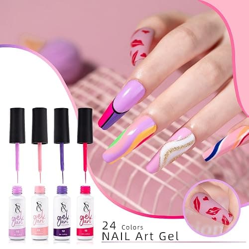 SXC Cosmetics 24-Color Gel Liner Set for Nail Art - With Built-in Thin Brush for Swirl Nail Designs and Soak-Off Gel Polish thumbnail 4