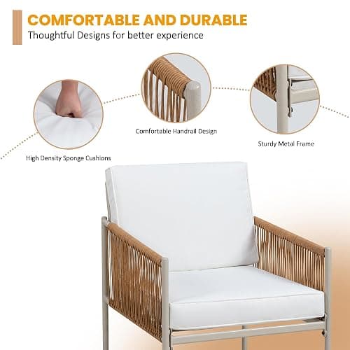 Shintenchi 3 Pieces Patio Furniture Set,Outdoor Patio Furniture Wicker Rattan Conversation Set,Including 2 Single Chairs with Cushion and Glass Coffee Table for Backyard,Balcony,Poolside(Beige) - 3 Pcs/Beige thumbnail 3