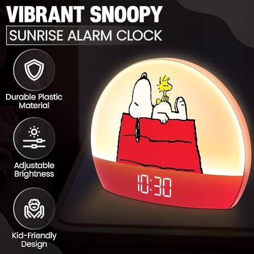 Peanuts Snoopy Sunrise Alarm Clock – Vibrant Snoopy Edition with Multicolor Lights, USB Charging, LED Display, Gentle Wake-Up Simulation, and Handy Snooze Function, Red thumbnail 6