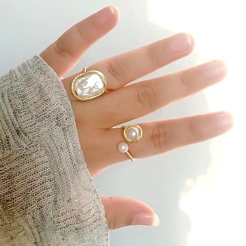 Andaxe Handcrafted Baroque Pearl Ring Winding Design Opening Adjustable 14k Gold Plated Material,White thumbnail 4