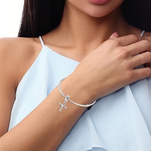 ChenYuTe 925 Sterling Silber Charms für Armbänder, Charms Anhänger Kompatibel mit Pandora Europäischen Armbändern und Halskette Frauen - Rosa Kreuz thumbnail 2