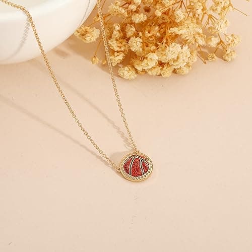 Semoya Volleyball/Softball/Soccer/Basketball/Football/Baseball/Pickleball Necklace for Women Girls, Mom Sports Pendant Necklaces Jewelry Game Day Team Gifts - Gold - Basketball thumbnail 4
