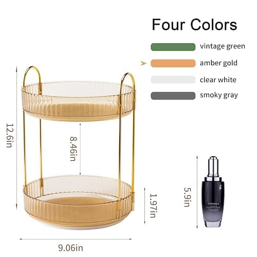 YCIA&DONE 360 Rotating Makeup Organizer and Storage for Vanity Countertop 2 Tiers, High Capacity Cosmetic Skincare Perfume Organizers for Dresser Bathroom Lazy Susan (Amber Gold) thumbnail 3
