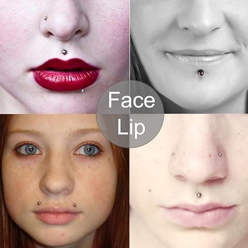 Longita Fake Piercings - Nose Ring, Eyebrow, Lip Ring, Labret Studs & More - Adhesive Face Jewelry thumbnail 7