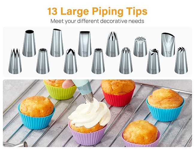 Kootek 54 in 1 Piping Bags and Tips Set with 13 Large Size Piping Tips, 35 Standard Size Icing Tips, 2 Reusable Pastry Bags 12 Inch, Cake Decorating Kit Supplies, Frosting Piping Kit for Cake, Cupcake thumbnail 5