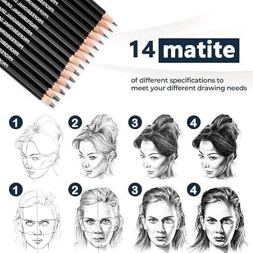 Blendura 14pcs Crayon Dessin Professionnels | 12B 10B 8B 7B 6B 5B 4B 3B 2B HB 2H 4H 6H, Ecriture Douce Croquis Crayon Papier Dessin, Adaptée aux Enfants thumbnail 8