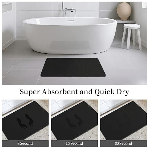 THMINS Black Stone Bath Mat, 24''x16'' Stone Shower Mat | Diatomite Stone Bath Mat, Super Absorbent, Quick-Drying, Non-Slip, and Easy to Clean for Bathroom thumbnail 5