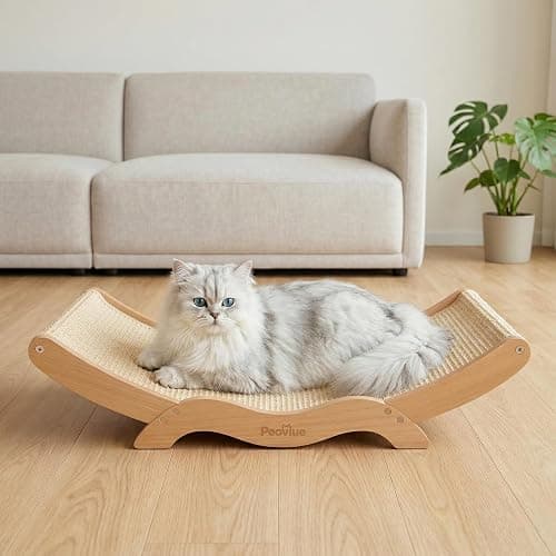 Peoviue Extra-Large Cat Scratcher Bed with Natural Sisal Scratching Pad, Wooden Cat Bed Lounge Hammock for Indoor Cats, Durable Cat Scratching Post Furniture for Large Cats thumbnail 2