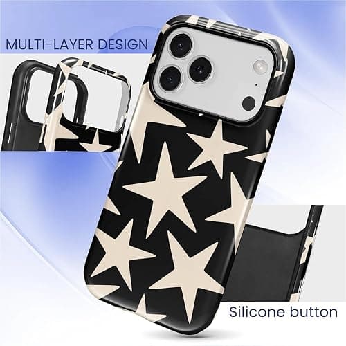 ilikediy for iPhone 17 Pro Case, Cute Cool Star Black Hybrid 2 Layer Hard Shell Silicone Protective Pattern Design Case thumbnail 4