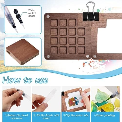 Mini Watercolor Travel Set, 2025 New Watercolor Kit, 24 Color Pocket Artist Watercolor Travel Set with, Wooden Grid Paint Box for Painters Artists and Students (Walnut -15 Grids) thumbnail 7
