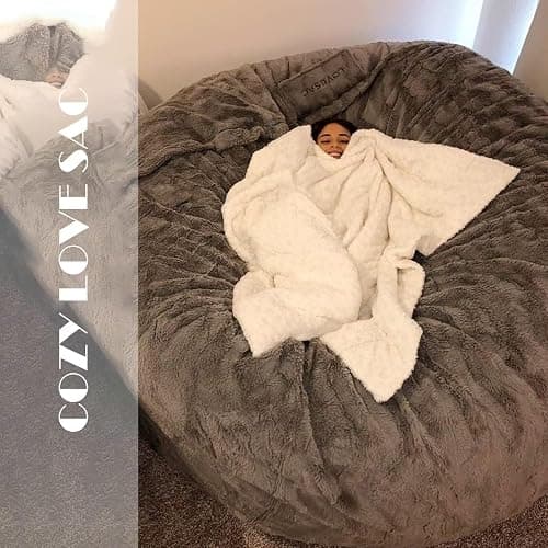 BCU 6FT Bean Bag Chair for Adults and Kids Without Filler Giant Stuffed Animal Storage Cover Soft Faux Fur Floor Chair Cover for Bedroom Living Room, Black thumbnail 8