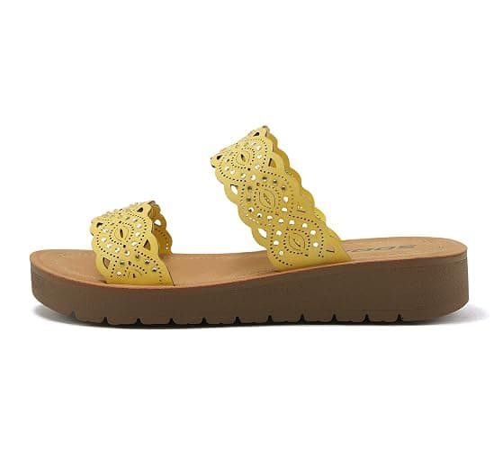 Soda VIENNA - Fun & vibrant platform slip on sandal with ridged bottom & beautifully scalloped straps with iridescent beading detail. Perfect summer beach shoes! - Image 1