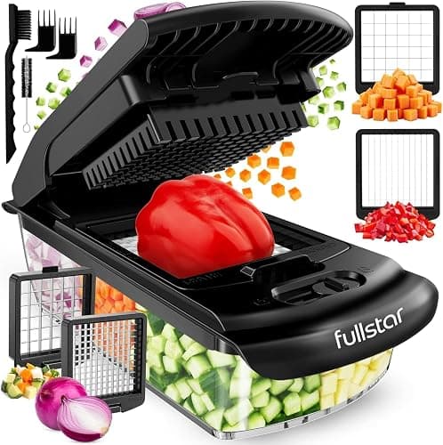 Vegetable Chopper Vegetable Cutter - Food Onion Salad Veggie Chopper with Container - French Fry Potato Dicer Slicer Cutter - Kitchen Tools & Gadgets (2-in-1 Black) - Image 1