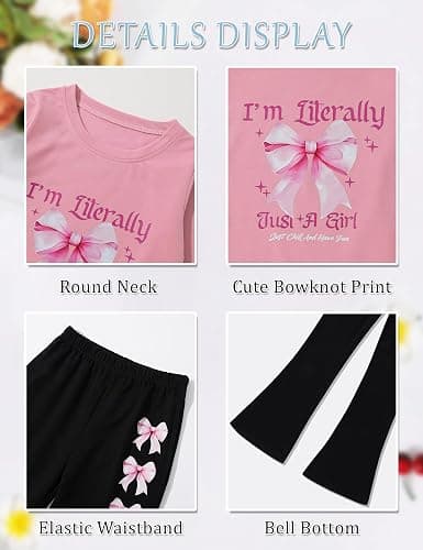 KIDOOPIX Girls Clothes 2 Pieces Stylish Bow Letter Print Long Sleeve Sweatshirt & Pants for 7-14Y thumbnail 7