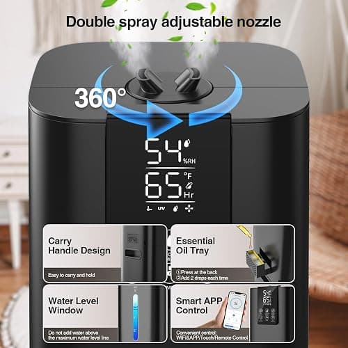 Honovos Smart Humidifiers Large Room Bedroom Home, 2.11Gal(8L) Quiet Top Fill Cool Mist Humidifier, Smart App & Remote Control, 3 Speed Humidifier with 360° Nozzle, Humidity Setting for Baby Office thumbnail 6