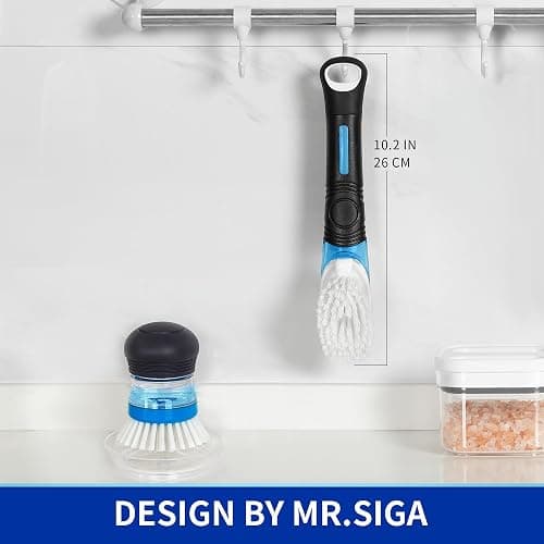 MR.SIGA Soap Dispensing Dish Brush, Kitchen Brush for Pot Pan Sink Cleaning, Black, Pack of 2 thumbnail 3