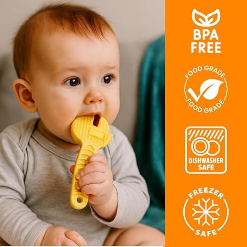 LaNoah Toys Infant Teething Tools Set: Includes 2 Clips! Soft BPA Free Teething Toys, 5 Piece Construction Set, Baby Boy Essentials Einstein, Gift for Infant Toddler Boy Girl thumbnail 6