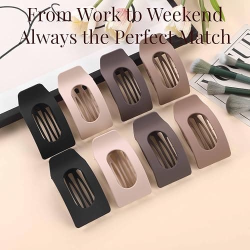 8 Pack Neutral Flat Hair Clips for Women – Large Matte No-Slip Rectangle Claw Clips Thick & Thin Hair in Brown, Black, and Blonde, Strong Hold Square Hair Accessories for Work or Daily Wear thumbnail 5