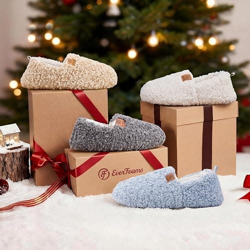 EverFoams Women’s Soft Curly Full Slippers Memory Foam Lightweight House Shoes Cozy Loafer with Polar Fleece Lining thumbnail 2