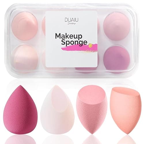 DUAIU 8 Pack Makeup Sponge Set, 4 Color Beauty Blenders Make up Sponges for Liquid, Cream and Powder, Latex Free Foundation Sponge with 1 Sponge Holder Case thumbnail 6