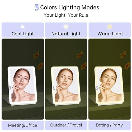 FUNTOUCH Rechargeable Large Travel Makeup Mirror with Lights, 2500mAh 10x7.5 Portable Lighted Makeup Mirror with 3 Color Lights, Dimming Folding Light Up Travel Mirrors with 10X Magnifying Mirror thumbnail 6