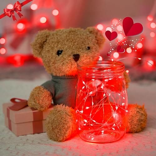 JMEXSUSS 4 Pack 50 LED Red Fairy Lights Battery Operated, 16.1ft Mini Firefly Starry Lights, Red String Lights for Bedroom Wedding Party Christmas Halloween Decorations thumbnail 8