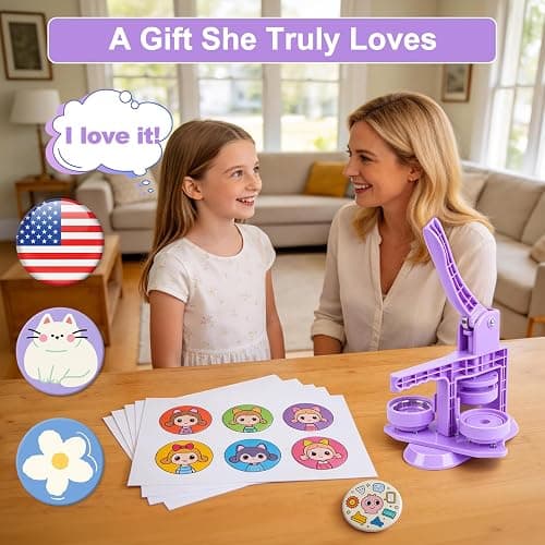 Happizza Button Maker Machine 58mm/2.25in, Pin Maker Machine Kit with 30 Buton Parts, DlY Badge Maker, Purple Button Press Machine, Perfect Beginner Experience Kit, Ideal for School, Parties, Events thumbnail 8