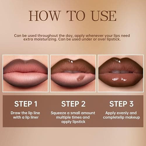 HOSAILY Nourishing Lip Gloss with Brown Lip Liner Lip Combo Set, Moisturizing High Shine Nude Lip Glow Oil Fresh Lightweight Glossy Plumping Lip Gloss for Women Long Wear Mini Liquid Lipstick Makeup#8 thumbnail 7