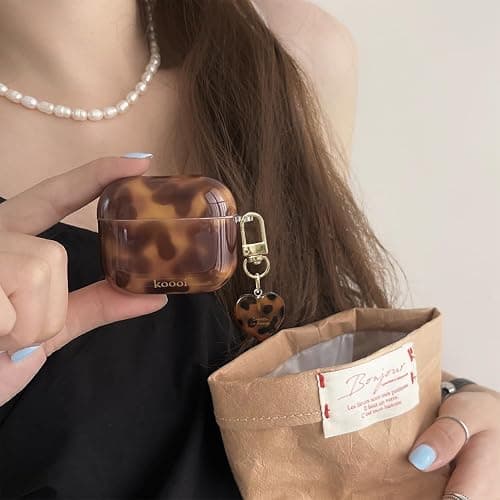 XQAGU for Airpods 3rd Generation Case with Cleaner Kit Tortoise Shell Cute Brown Leopard Cool Aesthetics Shockproof for Airpod Cover Love Keychain-Amber thumbnail 2
