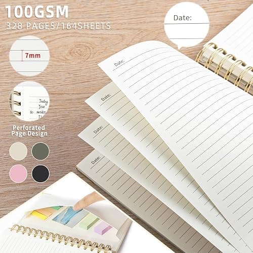 ALKALO Spiral Notebook Journal, 328 Pages Linen Hardcover College Ruled Notebook, Lined Thick Journals for Women Men, A5 Thick Spiral Journal for Writing, 100GSM Paper, Cute Notebooks for Work School thumbnail 6