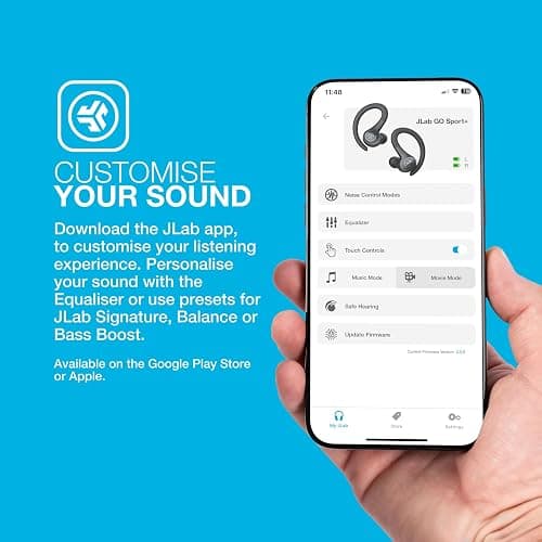 JLab Go Sport+ Wireless Workout Earbuds Featuring C3 Clear Calling, Secure Earhook Sport Design, 35+ Hour Bluetooth Playtime, and 3 EQ Sound Settings (Light Blue) thumbnail 4
